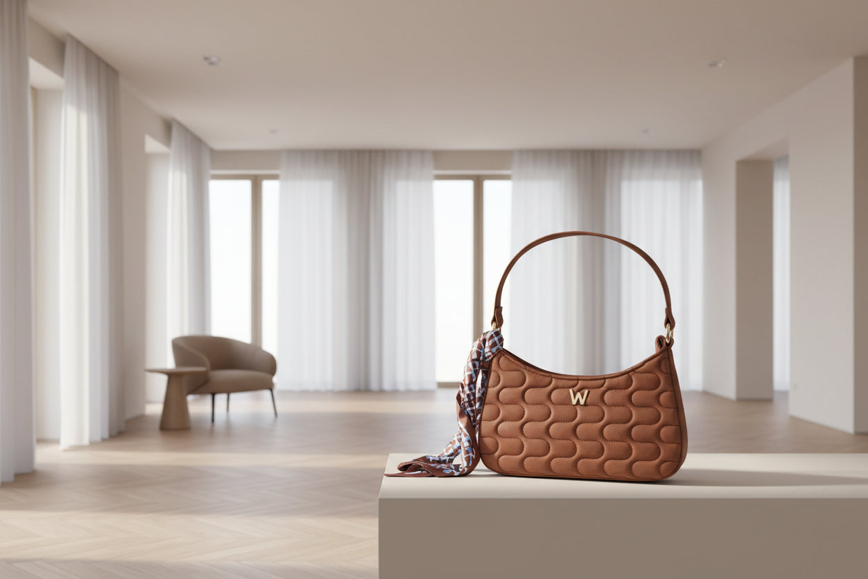 Mimi Swirl Shoulder Bag with Scarf Nutshell Brown